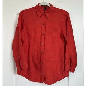 Lauren Ralph Lauren Linen Shirt Womens Button Up Orange Size S Preppy Monogram